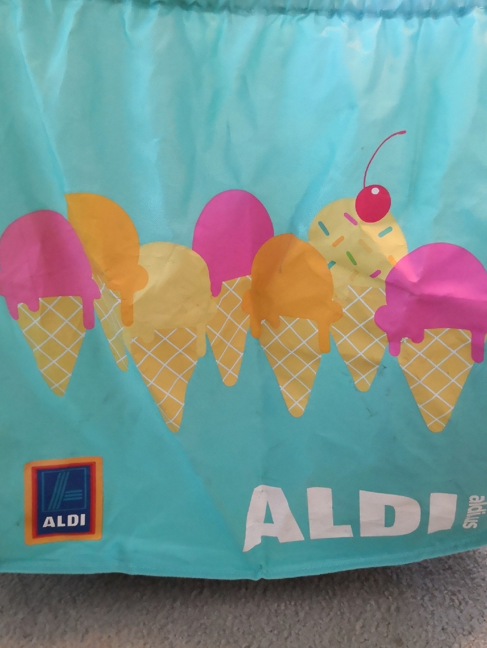 ALDI Reusable Tote Bag with Pink & Turquoise Ice Cream Design